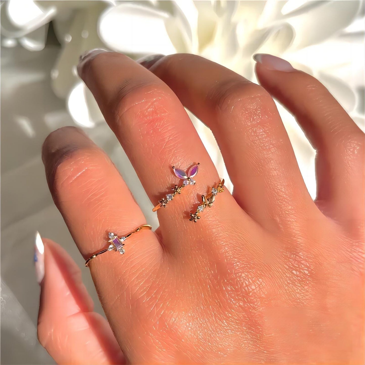 Chic Adjustable Floral Butterfly Ring GEM020