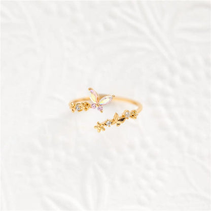 Chic Adjustable Floral Butterfly Ring GEM020