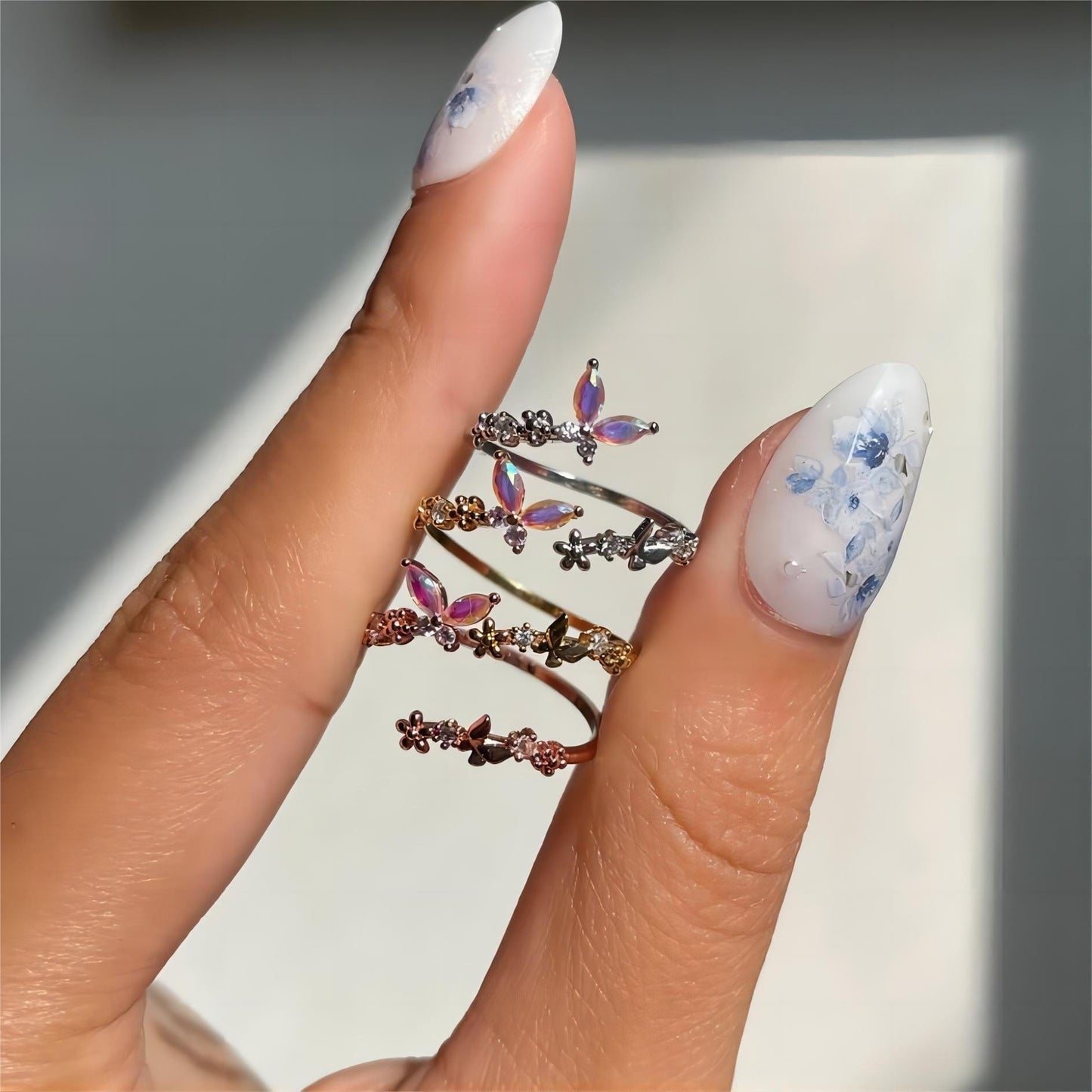 Chic Adjustable Floral Butterfly Ring GEM020