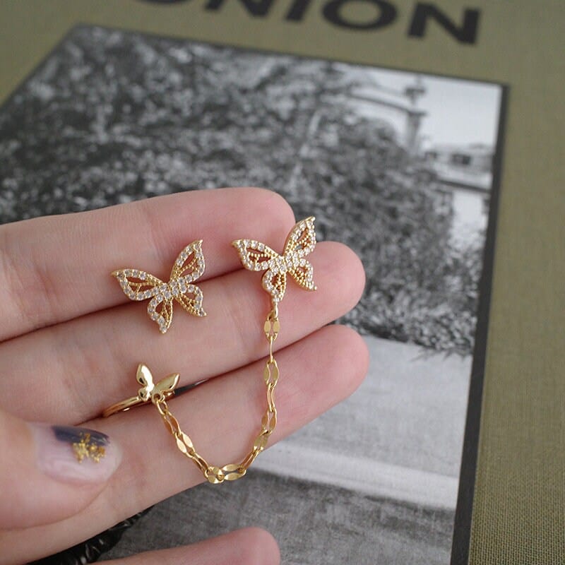 Boucles d'oreilles à chaîne en forme de papillon