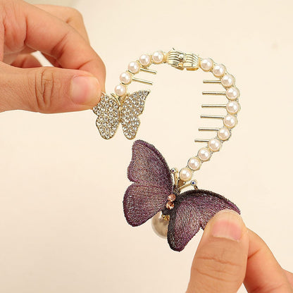 Barrette à chignon en perles et papillon