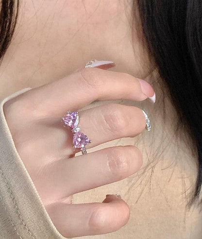 Bague chic en forme de cœur avec nœud papillon en cristal