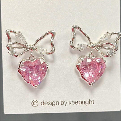 Crystal Bowknot Heart Dangle Earrings