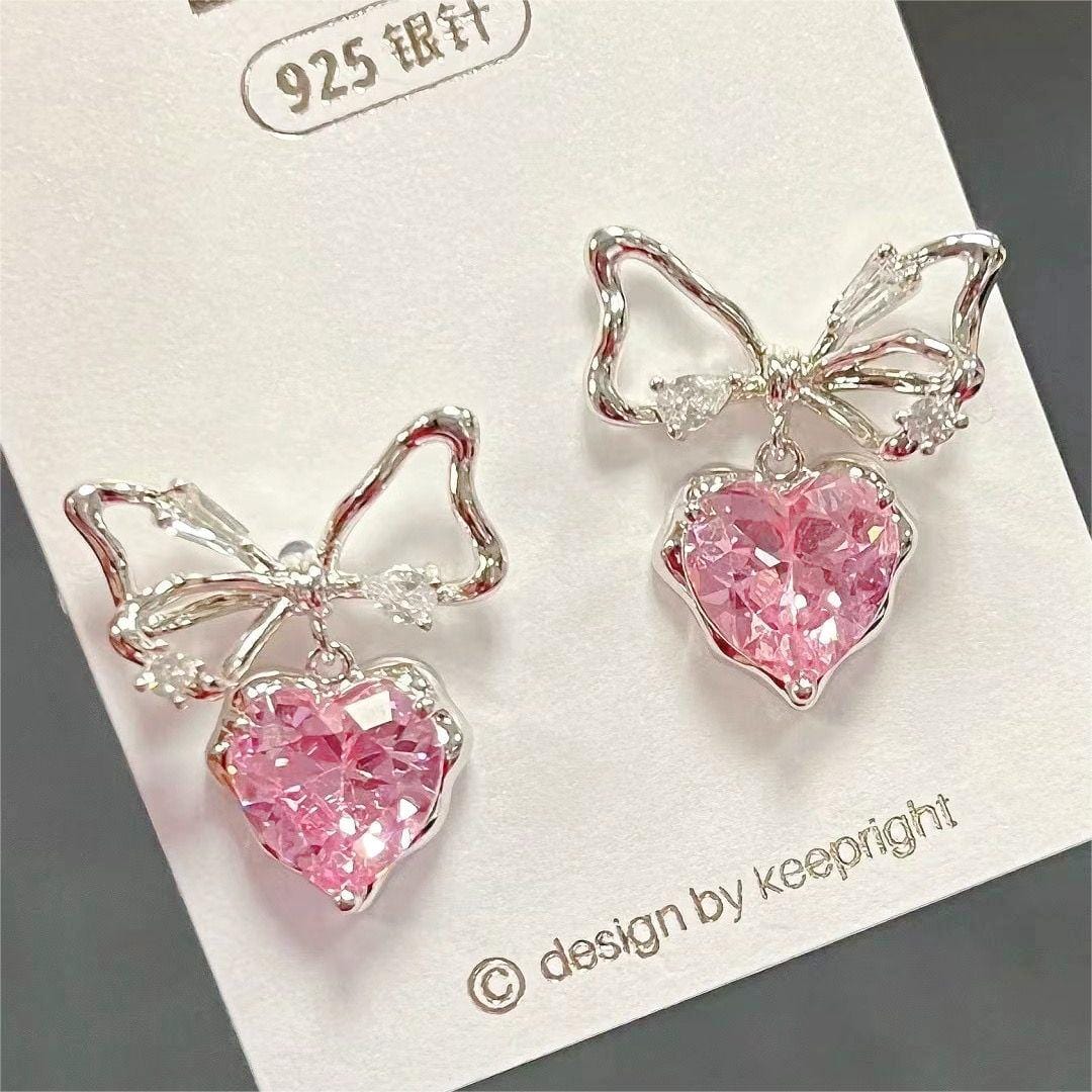 Crystal Bowknot Heart Dangle Earrings