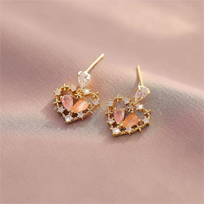 Crystal Floral Hollow Heart Earrings