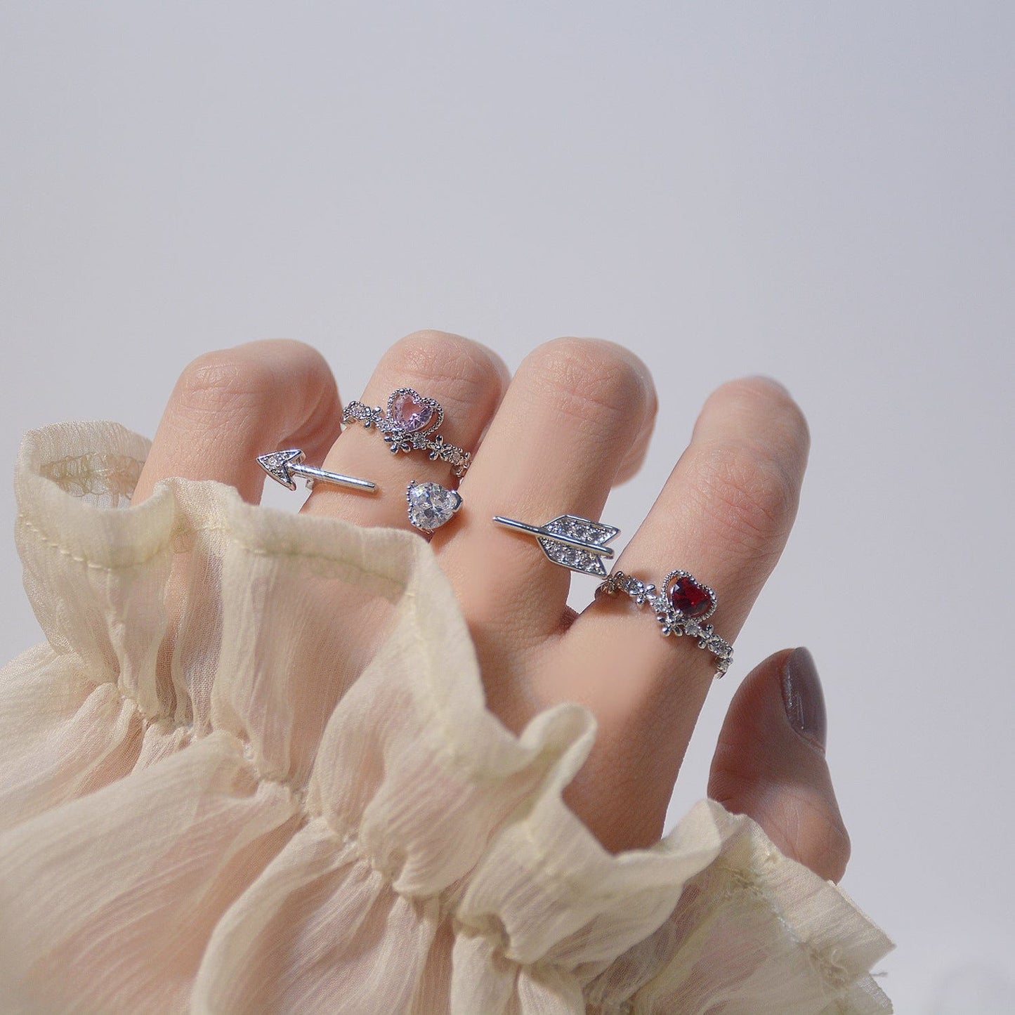 Heart Arrow Of Love Double Ring Set