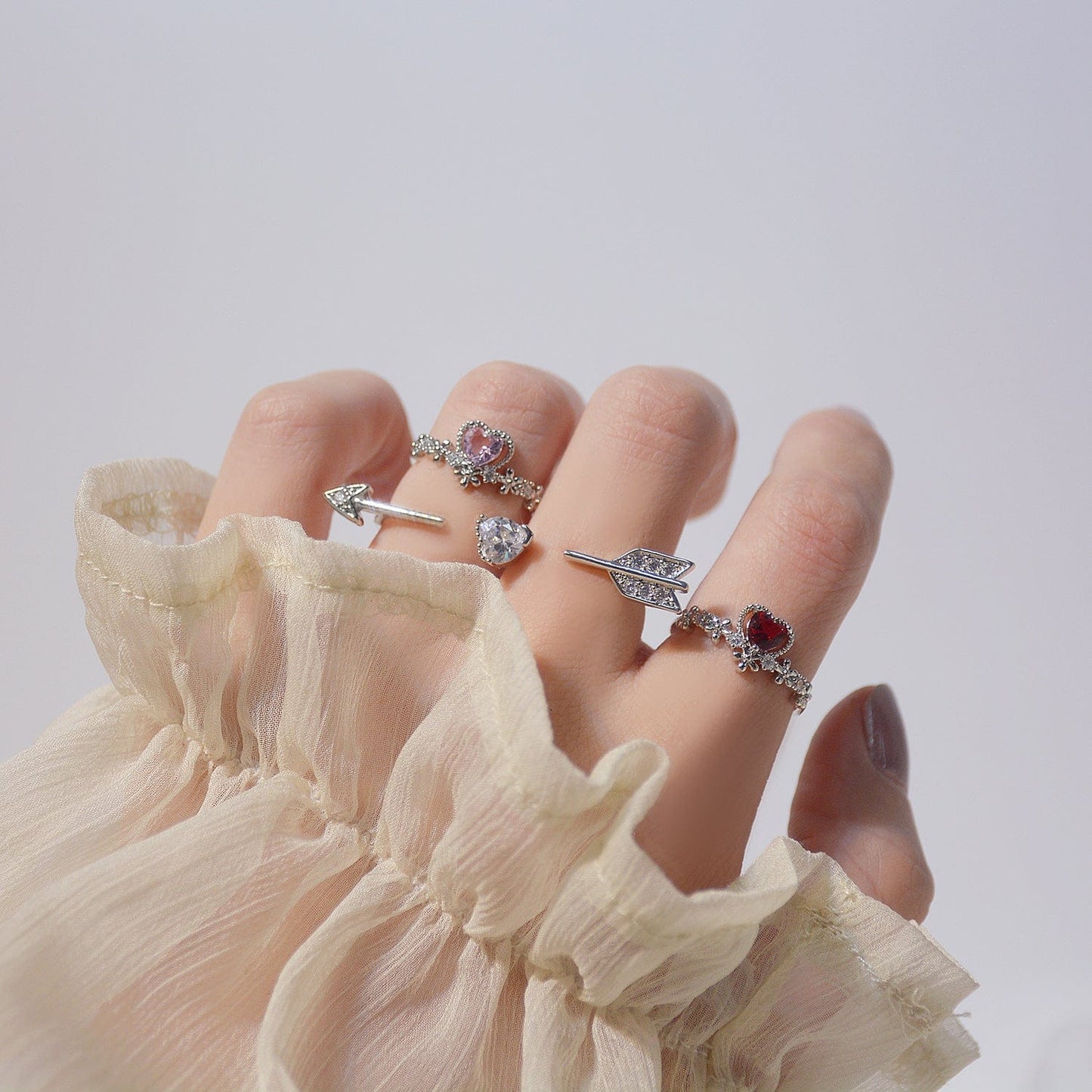 Heart Arrow Of Love Double Ring Set