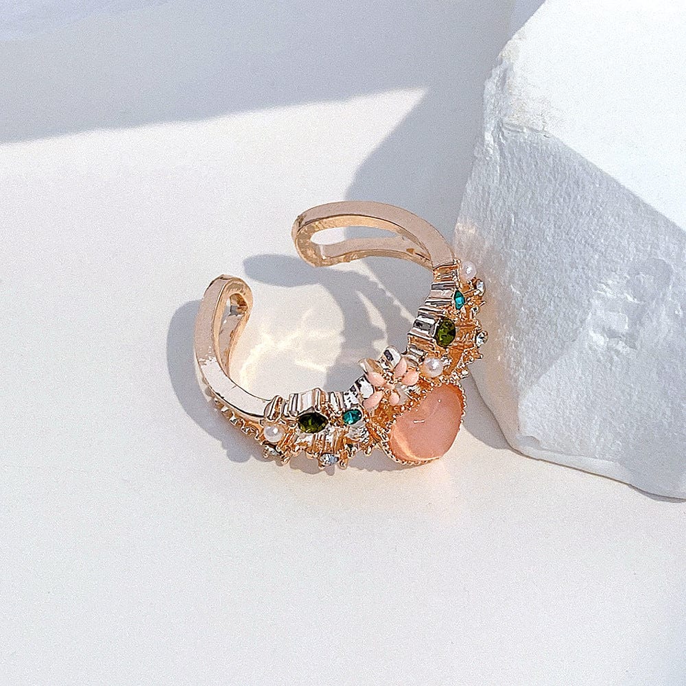 Floral Opal Heart Ring