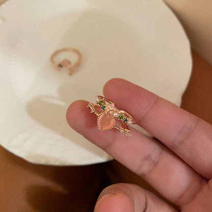 Floral Opal Heart Ring