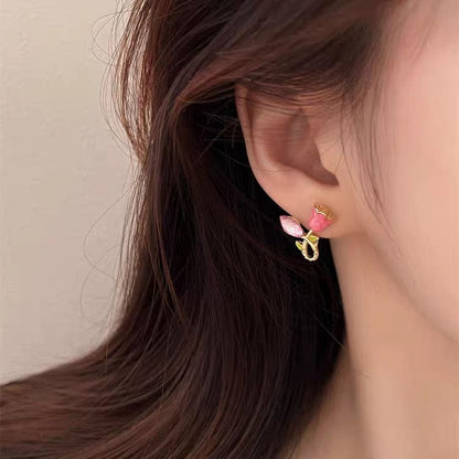 Chic CZ Inlaid Tulip Earrings