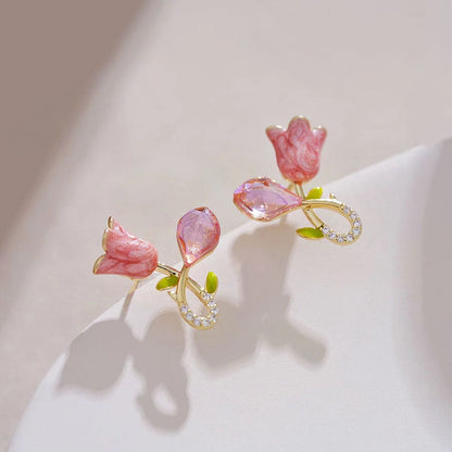 Chic CZ Inlaid Tulip Earrings