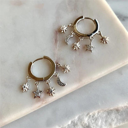 Moon Phase Star Tassel Earrings