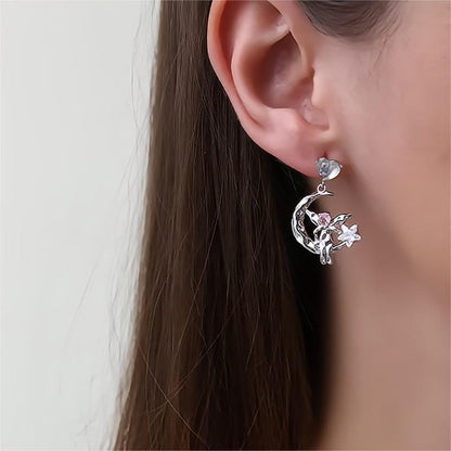 Moon Star Angel Dangle Earrings