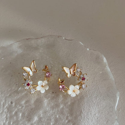 Pearl Shell Butterfly Floral Earrings