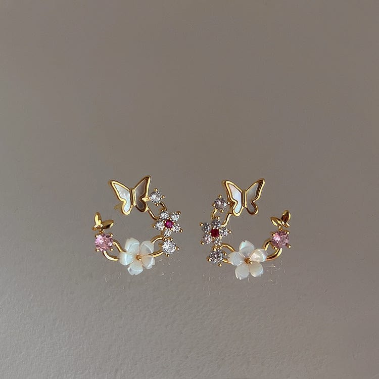 Pearl Shell Butterfly Floral Earrings