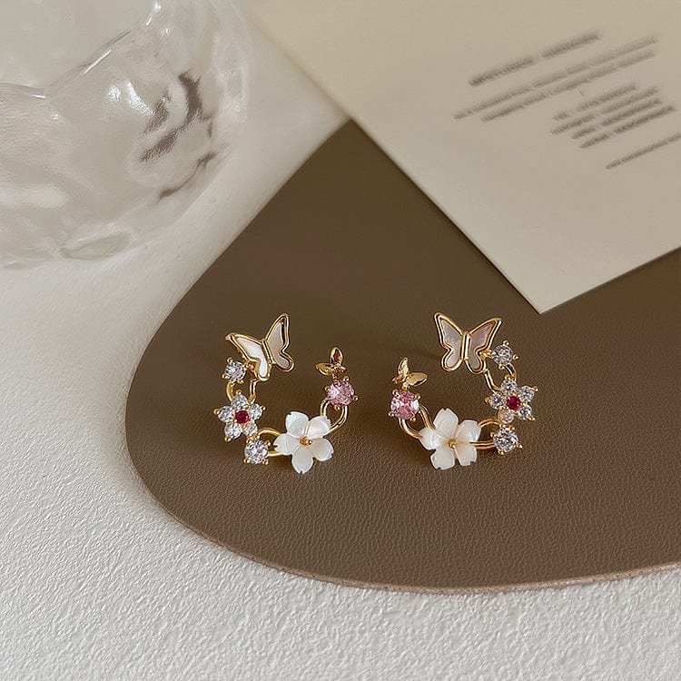 Pearl Shell Butterfly Floral Earrings