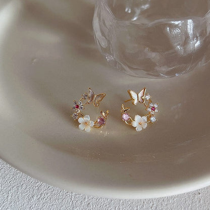 Pearl Shell Butterfly Floral Earrings