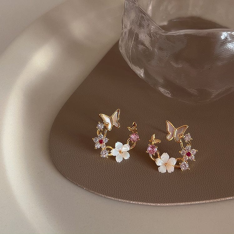 Pearl Shell Butterfly Floral Earrings