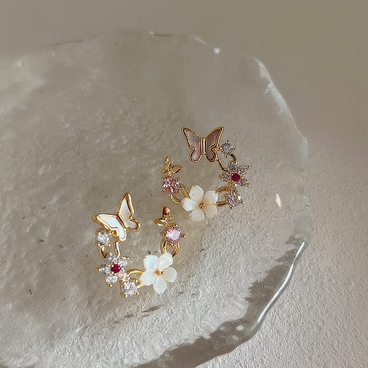 Pearl Shell Butterfly Floral Earrings