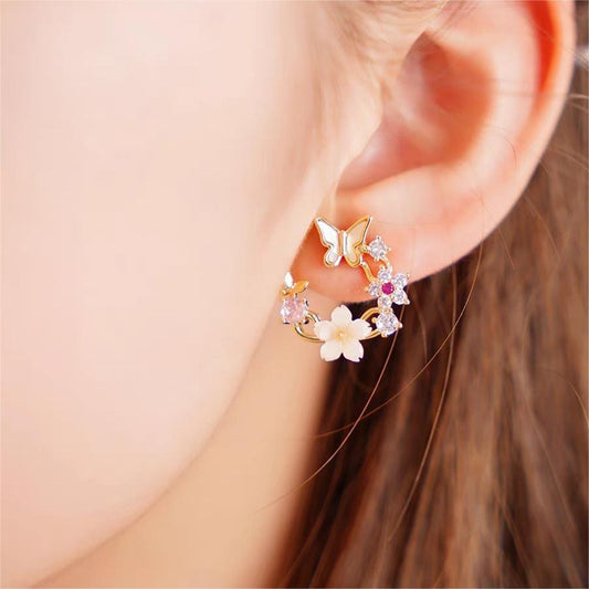 Pearl Shell Butterfly Floral Earrings