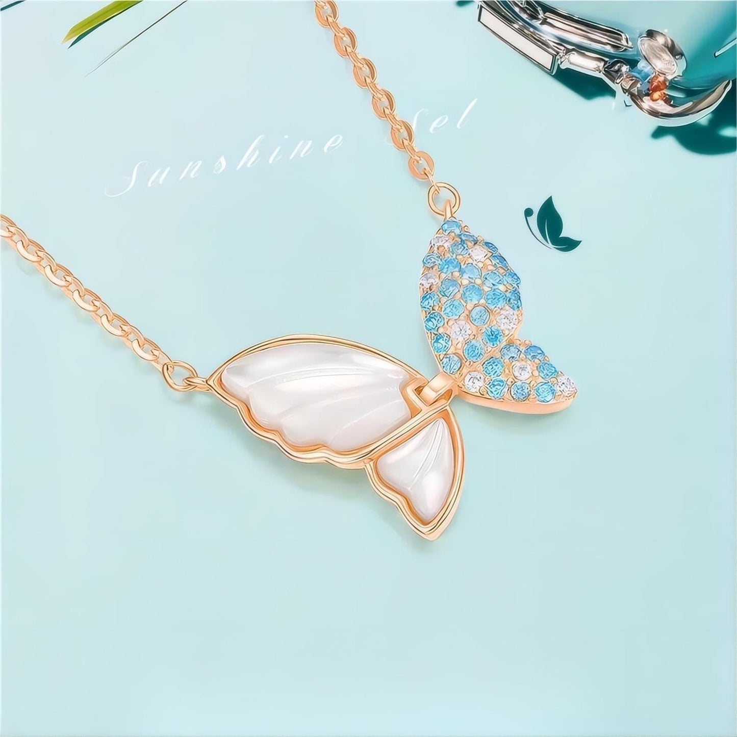 Natural Pearl Shell Flapping Wings Butterfly Necklace