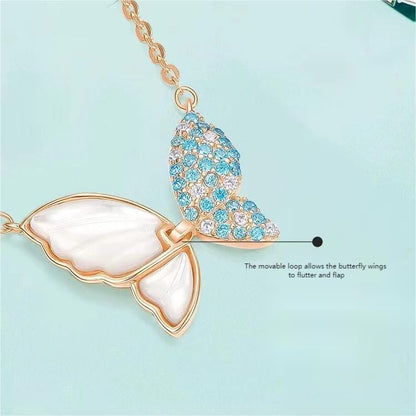 Natural Pearl Shell Flapping Wings Butterfly Necklace