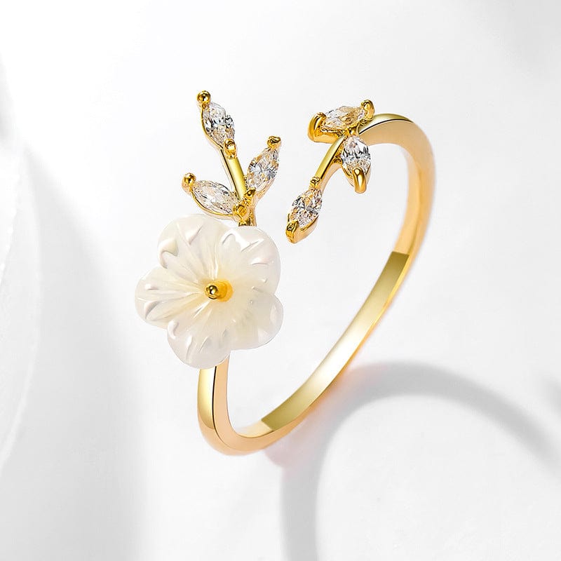 CZ Inlaid Pearl Shell Flower Ring