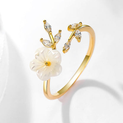 CZ Inlaid Pearl Shell Flower Ring