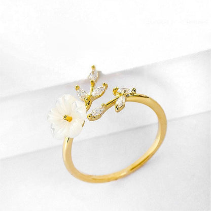 CZ Inlaid Pearl Shell Flower Ring