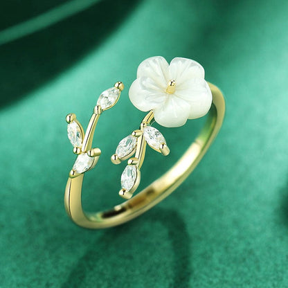 CZ Inlaid Pearl Shell Flower Ring