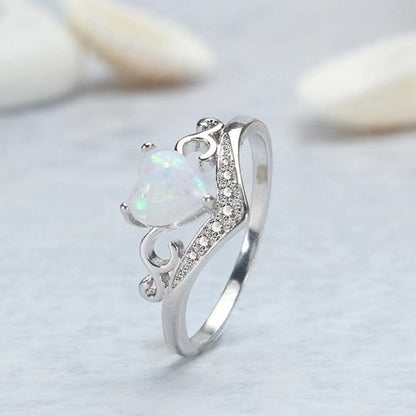 CZ Inlaid Opal Heart Ring