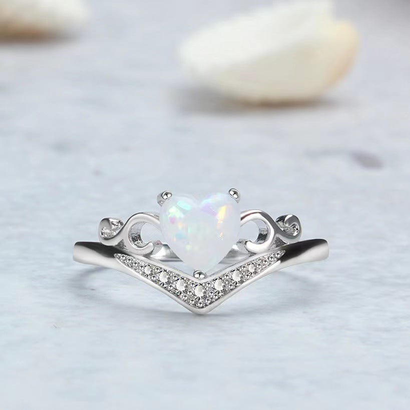 CZ Inlaid Opal Heart Ring