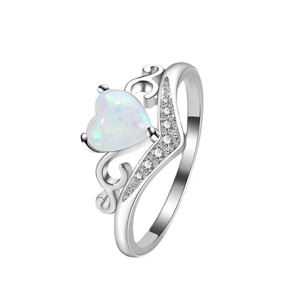 CZ Inlaid Opal Heart Ring