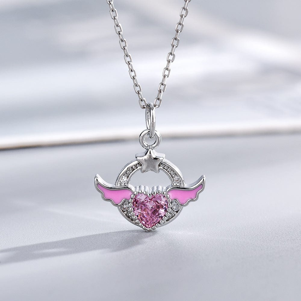 Crystal Angel Heart Wings Necklace