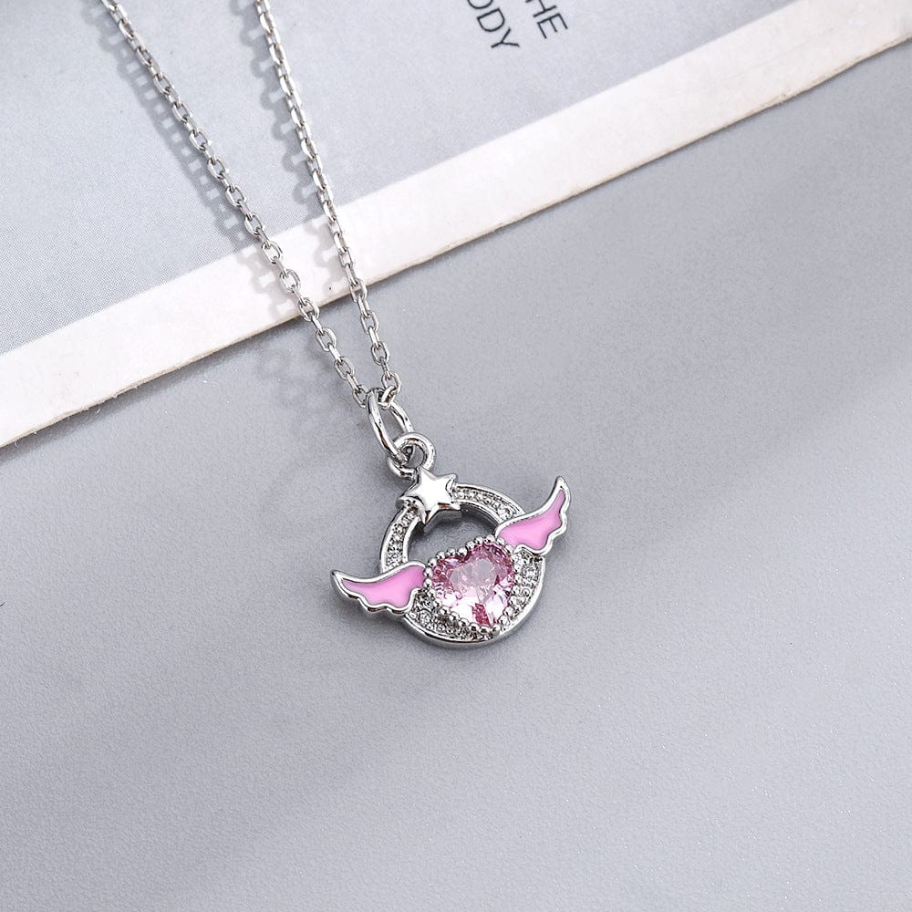 Crystal Angel Heart Wings Necklace