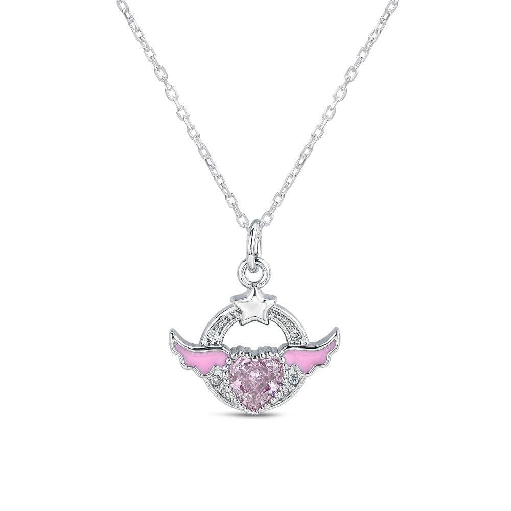 Crystal Angel Heart Wings Necklace