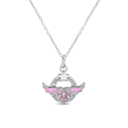 Crystal Angel Heart Wings Necklace