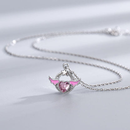 Crystal Angel Heart Wings Necklace