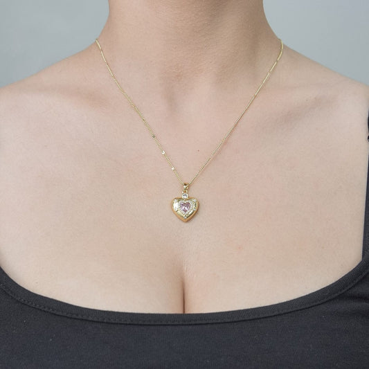 Collier chaîne coeur en cristal rose