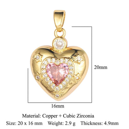 Pink Crystal Heart Chain Necklace