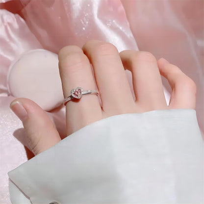 Chic Pink Crystal Heart Ring