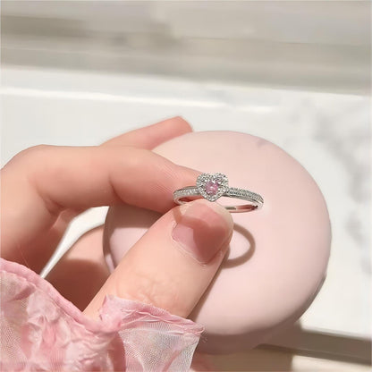 Chic Pink Crystal Heart Ring