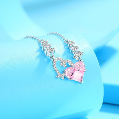 Collier Duo Coeur Diamant Rose