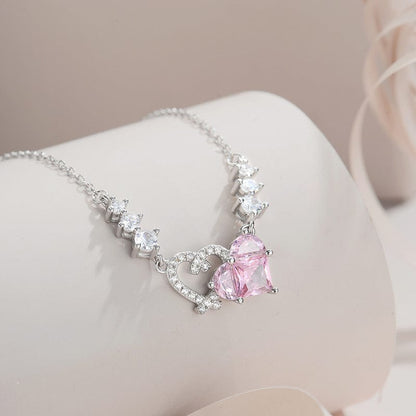 Collier Duo Coeur Diamant Rose