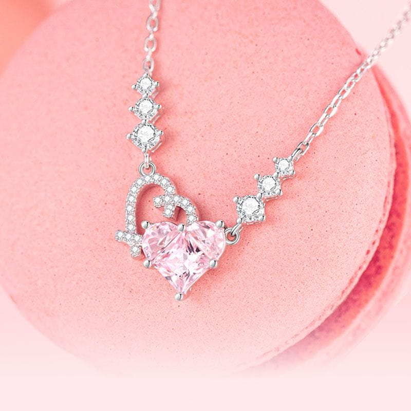 Collier Duo Coeur Diamant Rose