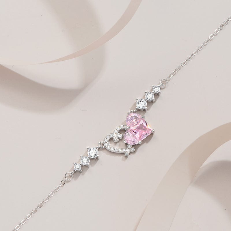 Collier Duo Coeur Diamant Rose