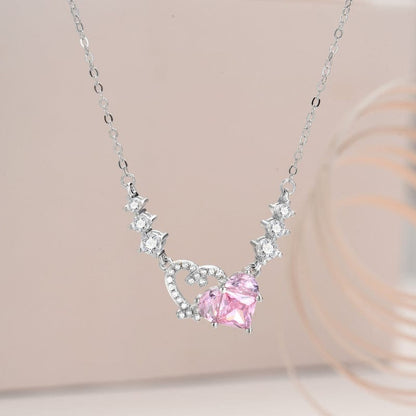 Collier Duo Coeur Diamant Rose