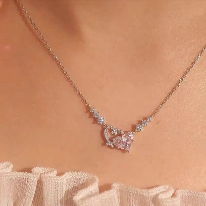 Collier Duo Coeur Diamant Rose