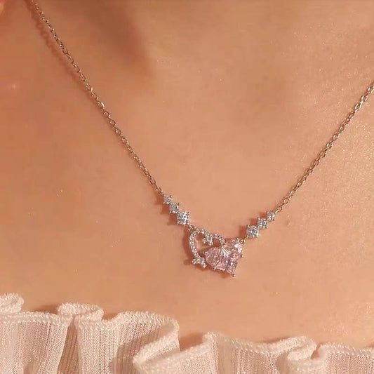 Pink Diamond Duo Heart Necklace