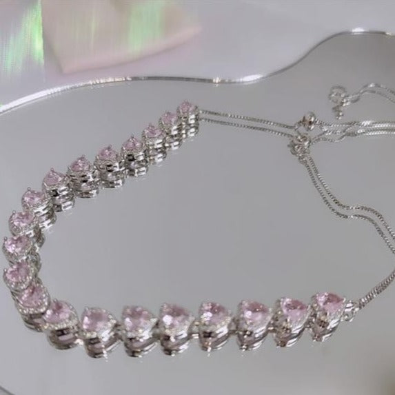 Chic Pink Diamond Heart Necklace